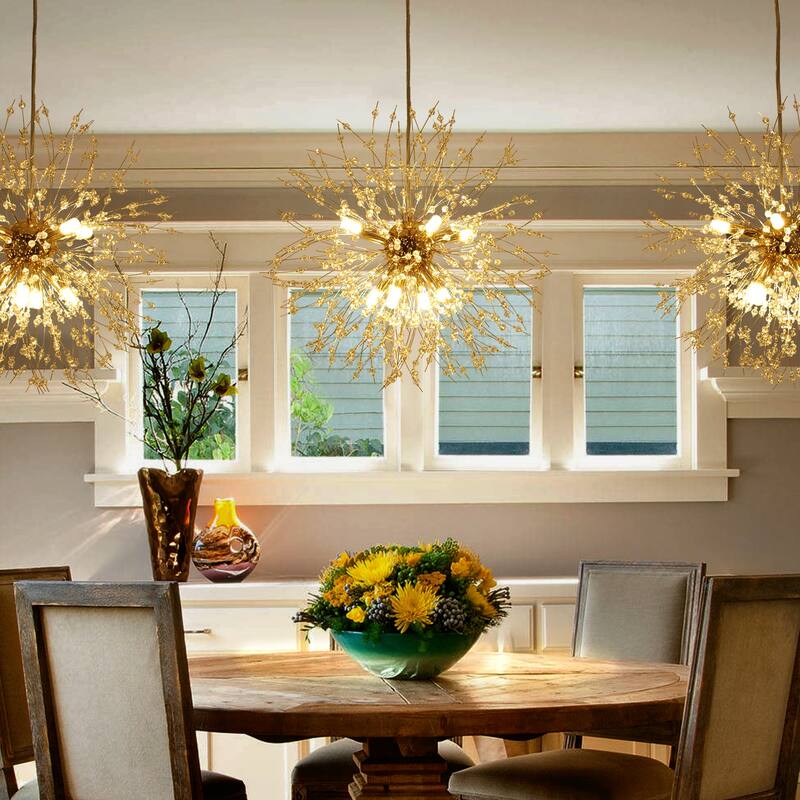 24-Light Glam Firework Sputnik Chandelier, Cluster Crystal Liner Kitchen Island Pendant