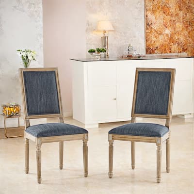 French Country Dining Chairs w/ Elegant Cane Backrest & Upholstered Seats (Set of 2)