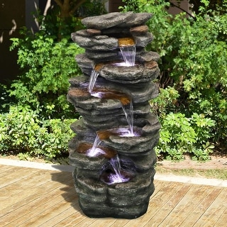 Outdoor Cascading Waterfall Fountain Cascading Bunnies Patio Garden LED Relaxing 