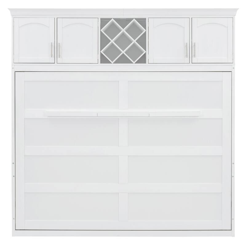 Queen Size Murphy Bed Wall Bed with Top Cabinets & Wine Rack