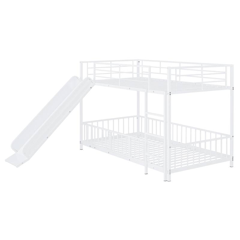 Slide-Equipped Metal Bunk with Guardrails and Detachable Ladder and Stair Options