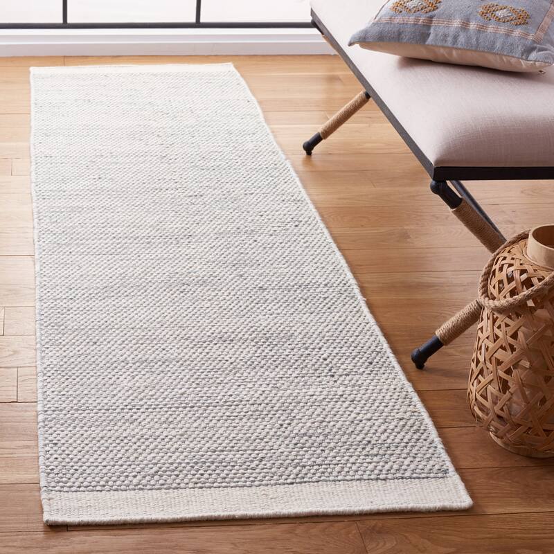 SAFAVIEH Handmade Natura Ludmila Farmhouse Wool Rug - 2'3" x 8' Runner - Light Blue/Ivory