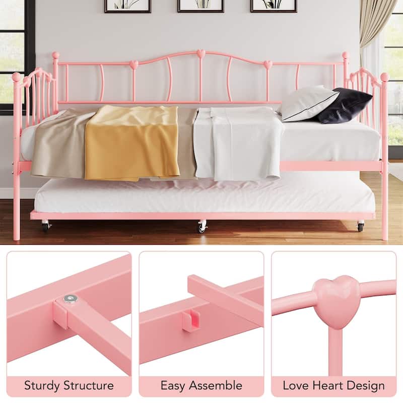 Daybed with Trundle Bed, Love-Heart Headboard
