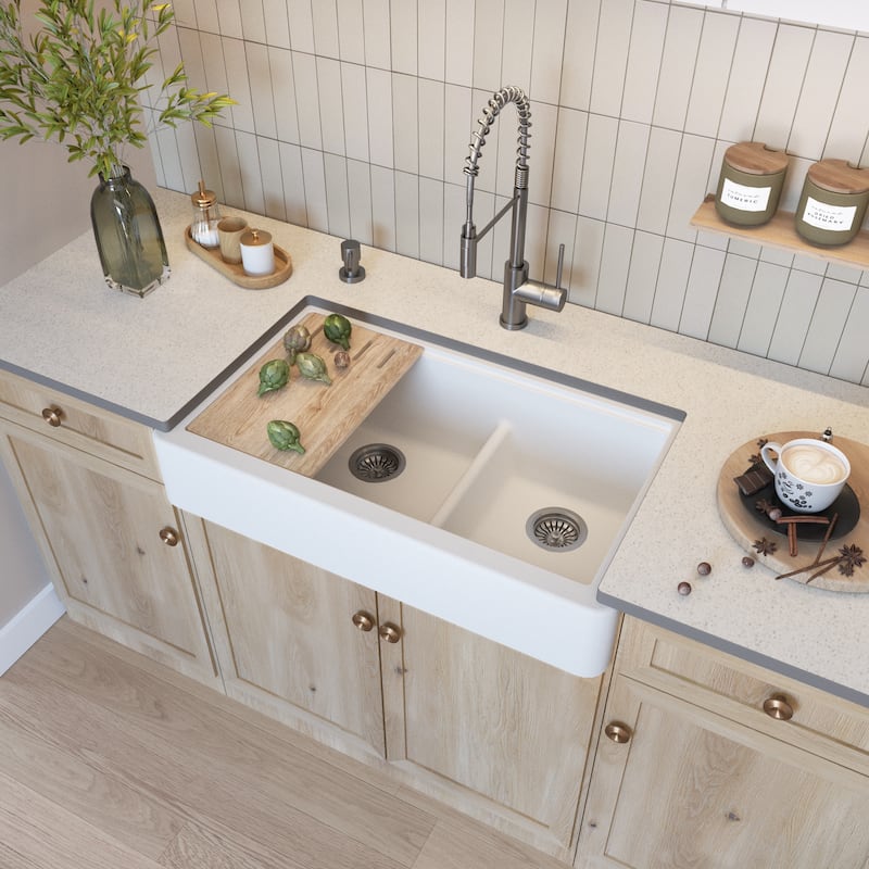 30" Granite Short-Apron Single-Bowl Farmhouse Kitchen Sink