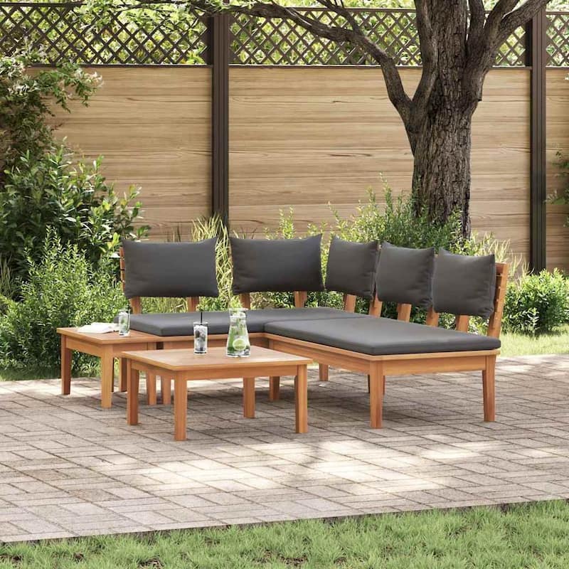 vidaXL Garden Bench Set with Cushion 3/4/5 pcs - 23.6" x 23.6" x 11.8 - Brown and cream white bench + 2x chair + Table