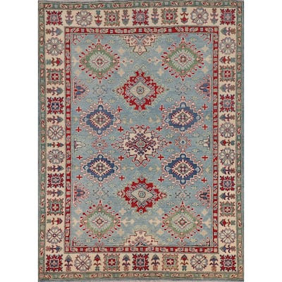 Light Blue Kazak Oriental Rug Handmade Wool Carpet - 5'0" x 6'6"