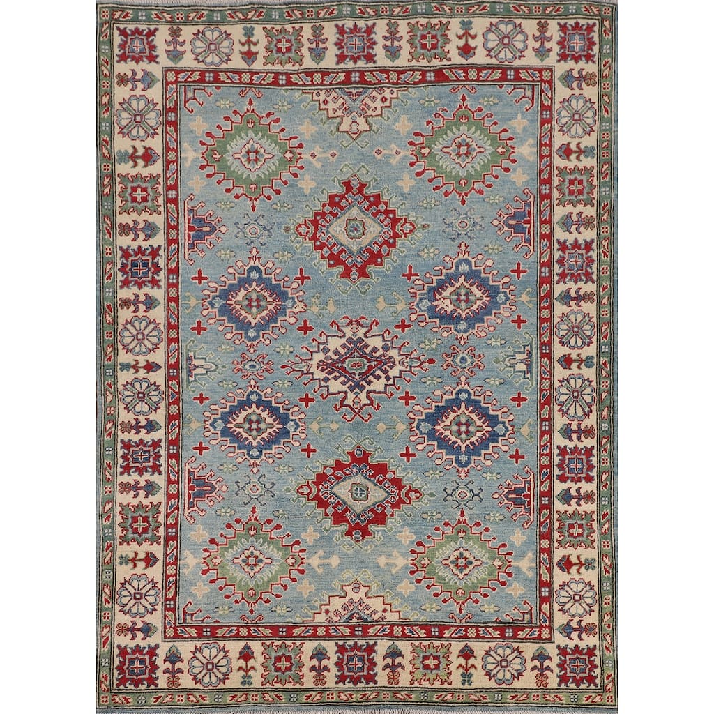 Light Blue Kazak Oriental Rug Handmade Wool Carpet - 5'0" x 6'6"