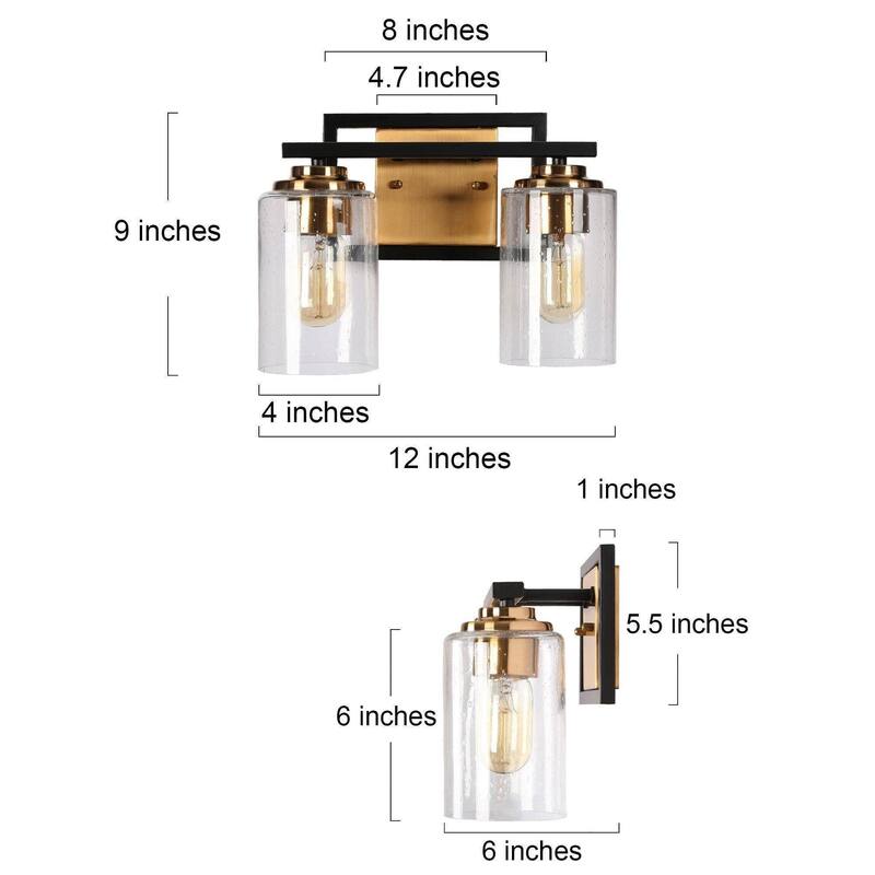 2/3/4-Light Modern Black Gold Bathroom Vanity Lights Seeded Glass Wall Sconces