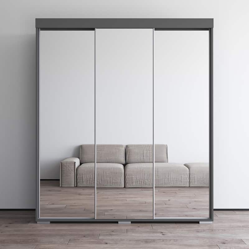Strick & Bolton Suger 3-door Mirrored Armoire - Gray