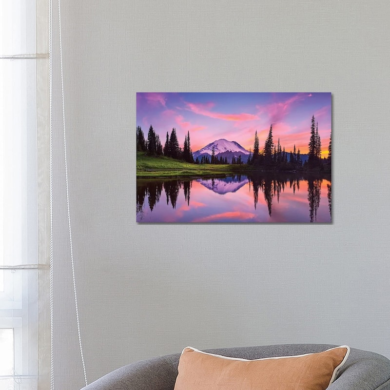 iCanvas "USA, Washington State, Mt. Rainier National Park. Tipsoo Lake panoramic at sunset." by Jaynes Gallery Canvas Print - 18x26x1.5