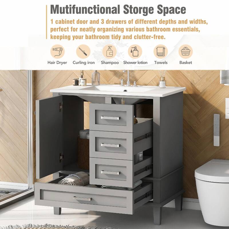 30" Modern Bathroom Vanity with Sink, Storage Cabinet