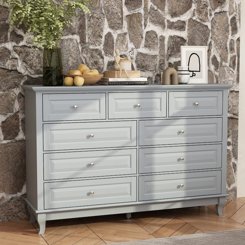 55.1"W 9-Drawer Dresser: Spacious and Sleek Design Chest Lacquer - Navy