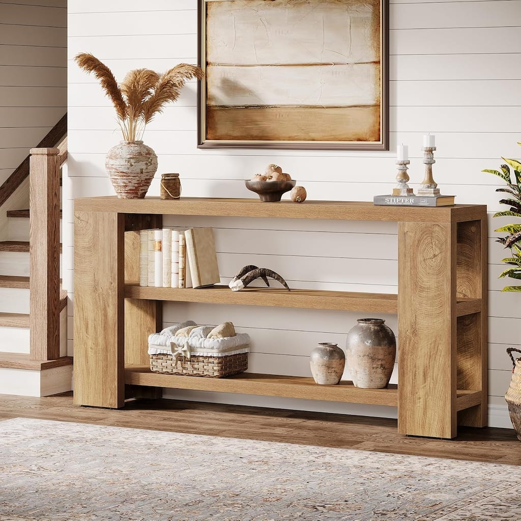 70.9-Inch Extra Long Console Table with Storage, 3-Tier Narrow Wooden Sofa Table