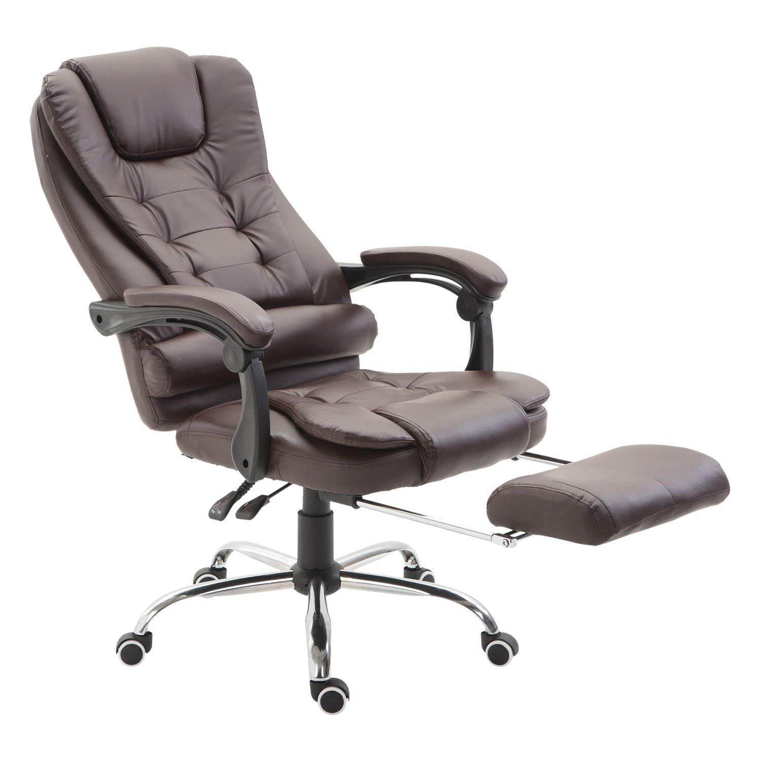 Shop Black Friday Deals On Homcom Reclining Pu Leather Executive Home Office Chair With Comfortable Faux Leather Extendable Footrest Brown Overstock 22465425