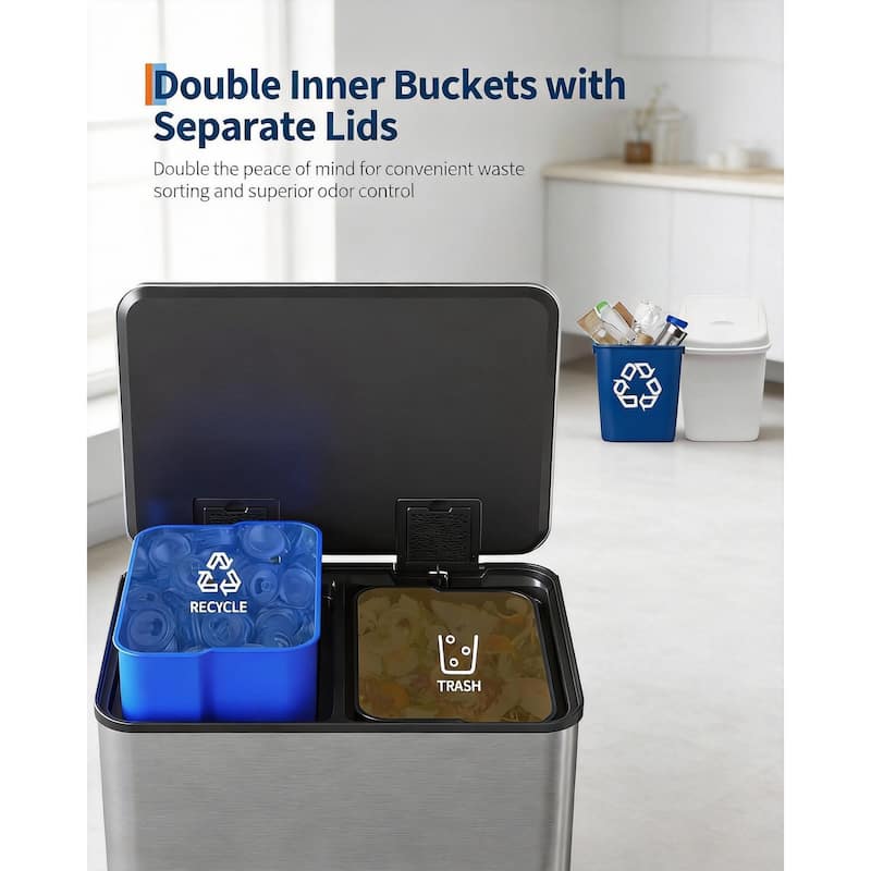2 x 8 Gal Dual Compartment Trash Can, with Lid