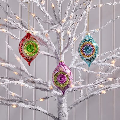 5" Glass Reflector Finial Ornament Set of 3