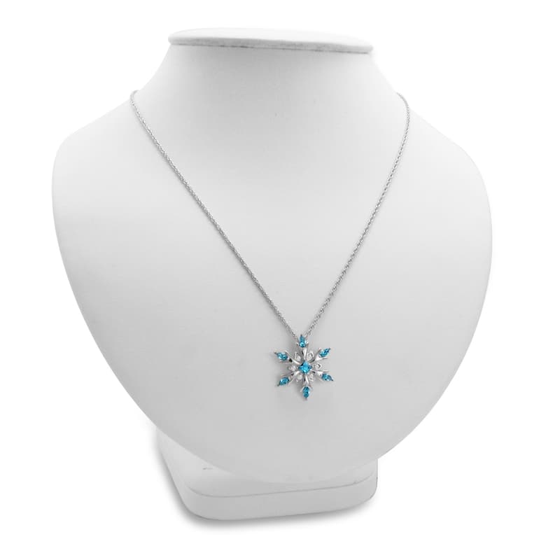 Amanda Rose Collection Blue and White Austrian Crystal Snowflake Pendant Necklace in Sterling Silver