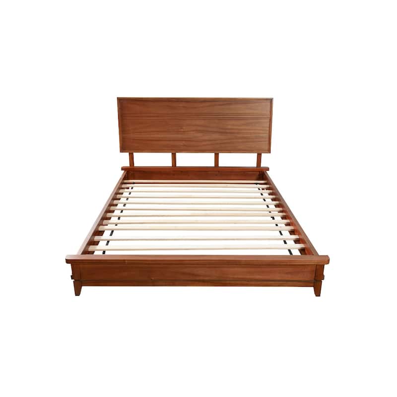 Queen Platform Bed with Sleigh Panel Headboard, Brown