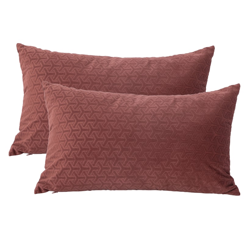 Adeco Set of 2 12"x 20" Rectangular Pillowcase Fabric Throw Pillow Covers - Dark Red