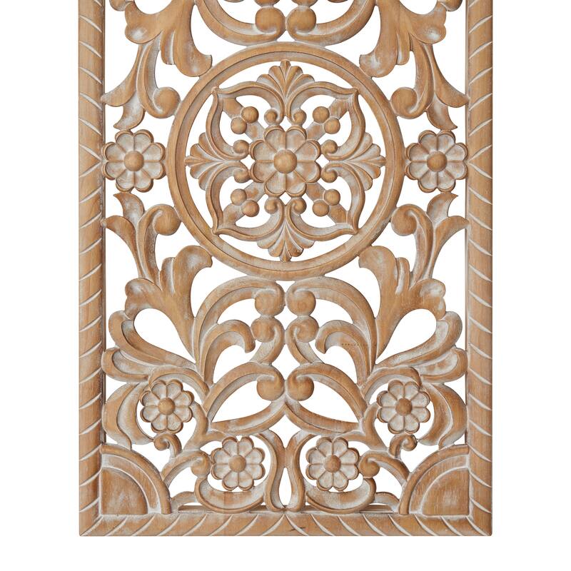 Brown Wood Handmade Intricately Carved Floral Home Wall Decor