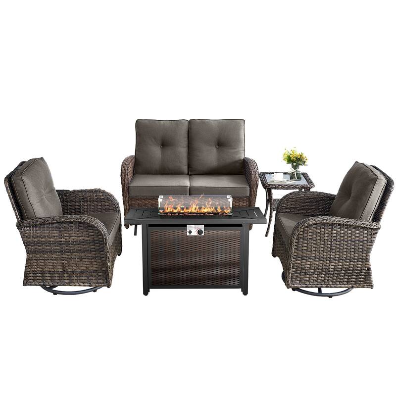 Patio Sofa Swivel Chair with Propane Fire Pit Table