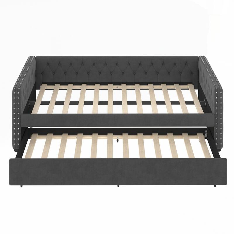 Upholstered Tufted Sofa Bed with Trundle