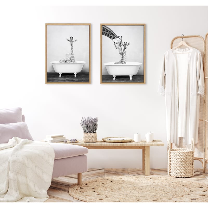 Kate and Laurel Sylvie Giraffe 2 in the Tub Framed Canvas by Amy Peterson