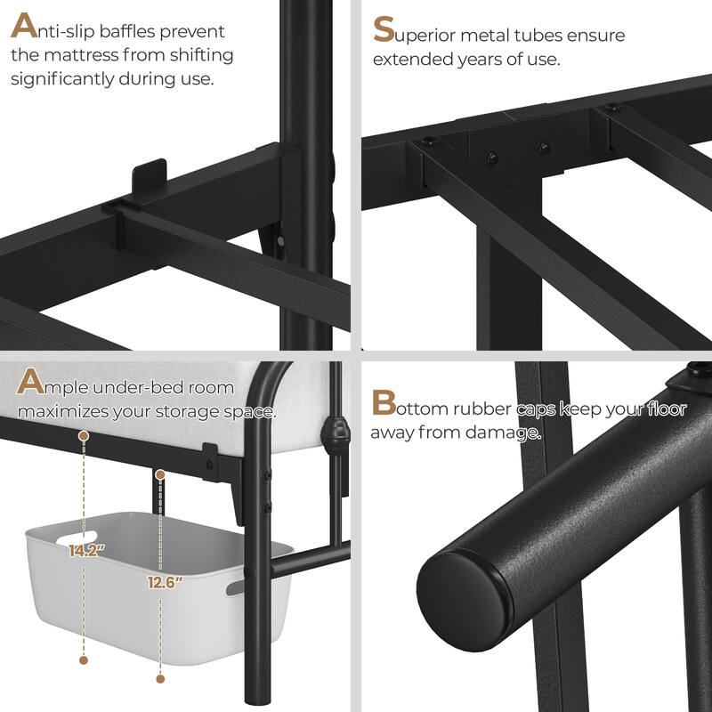 Yaheetech Bed Frame with Arched Headboard Modern Metal Bed Frame with Heavy Duty Slat Support