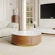 preview thumbnail 14 of 31, Modern Drum Coffee Table with Oak Veneer, Sintered Stone Coffee Table with 2 Solid Wood Drawers, Fully Assembled, White 35.43'' - White & Walnut