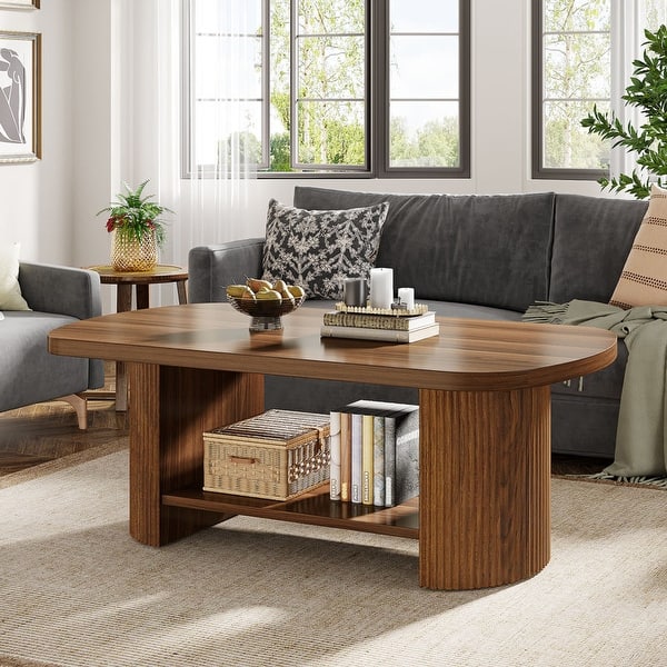 Brown Oval Wood Coffee Table With Storage for Living Room - Bed Bath ...