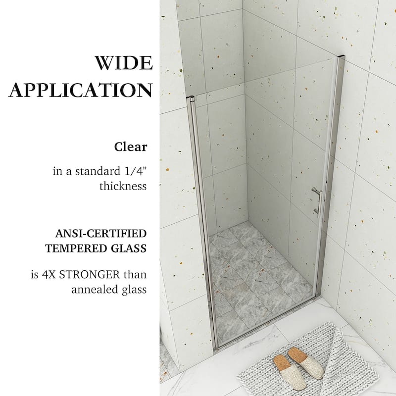 30/32/34/36 Inch Semi-Frameless Pivot Shower Door with Clear Tempered Glass