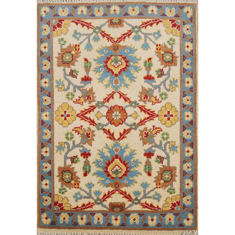 Floral Kazak Oriental Foyer Rug Traditional Hand-Knotted Wool Carpet - 2'0" x 3'0"