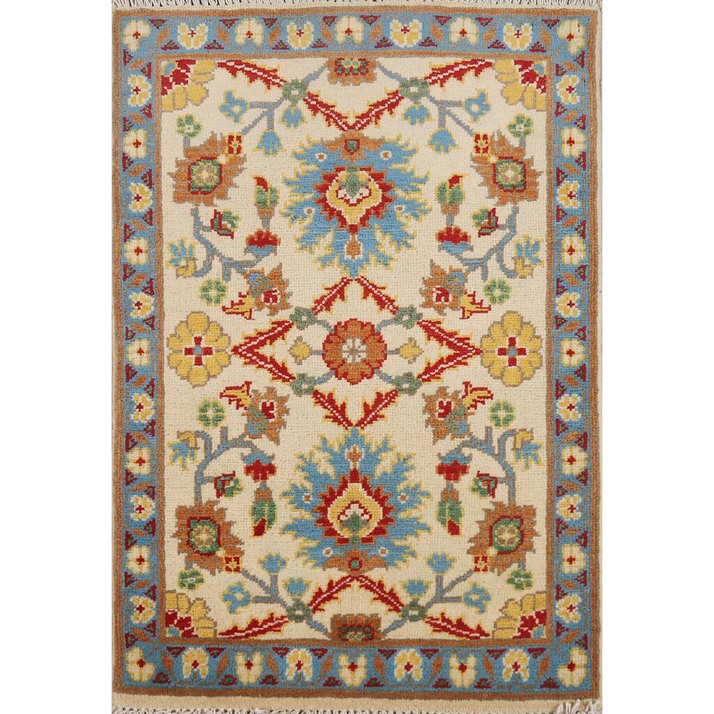 Floral Kazak Oriental Foyer Rug Traditional Hand-Knotted Wool Carpet - 2'0" x 3'0"