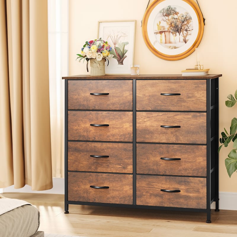 Moasis 8-drawer Dresser with Steel Frame, Wooden Top, Wooden Grain