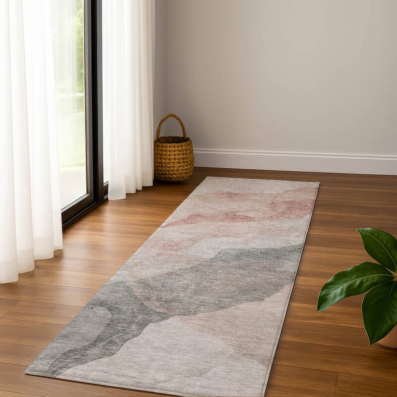 Premium Washable Super Soft Contemporary Fizal Mayfield Rug - Salmon - 2'3" x 7'6"