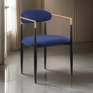 Kenny 21 Inch Dining Chairs Set of 2, Blue Fabric, Foam Padding, Gold ...