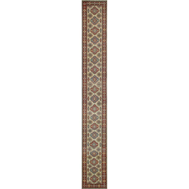Noori Rug Kazak Oluyemi Ivory/Red Runner - 2'6" x 20'0"