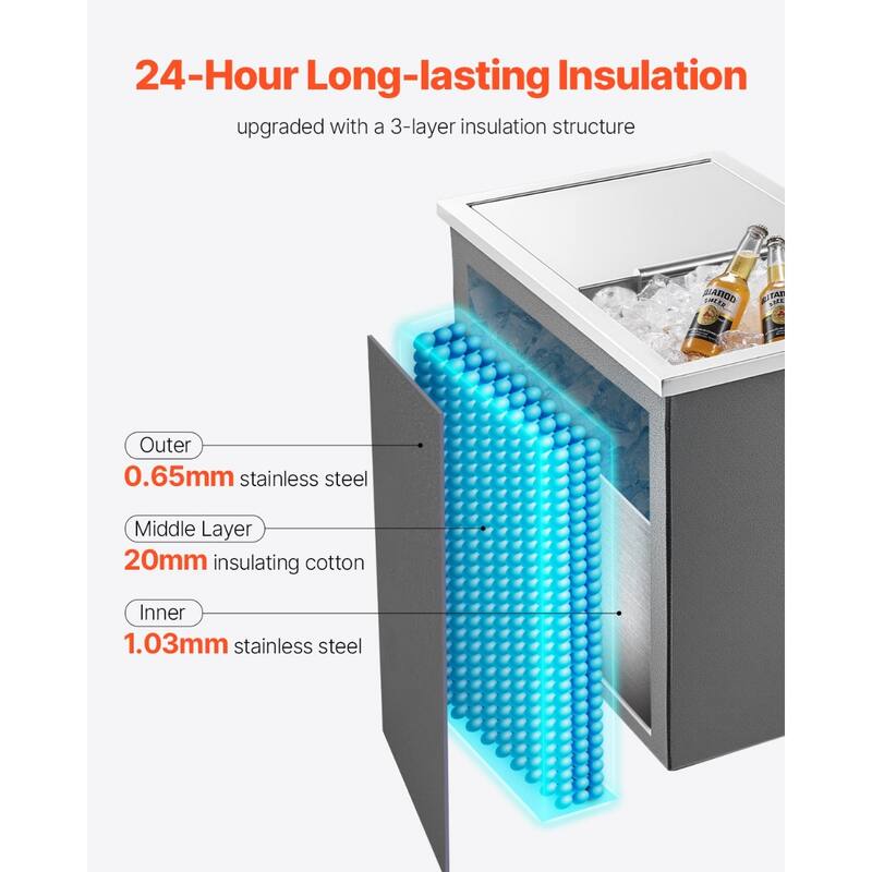 28.6 QT Versatile Ice Bin Cooler with Sliding Lid and Non-Electric Insulation Perfect for Outdoor and Indoor Use