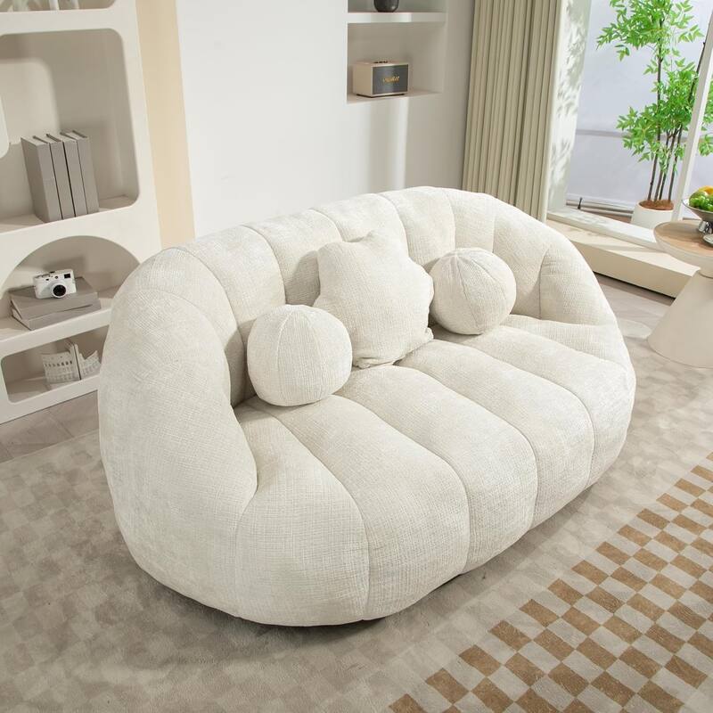 Roomfitters High Back Bean Bag Sofa Chair, Velvet Lazy Lounger Couch for Living Room - Cream