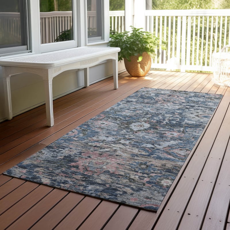 Machine Washable Indoor/ Outdoor Vintage Traditional Chantille Rug - Denim - 2'3" x 7'6"