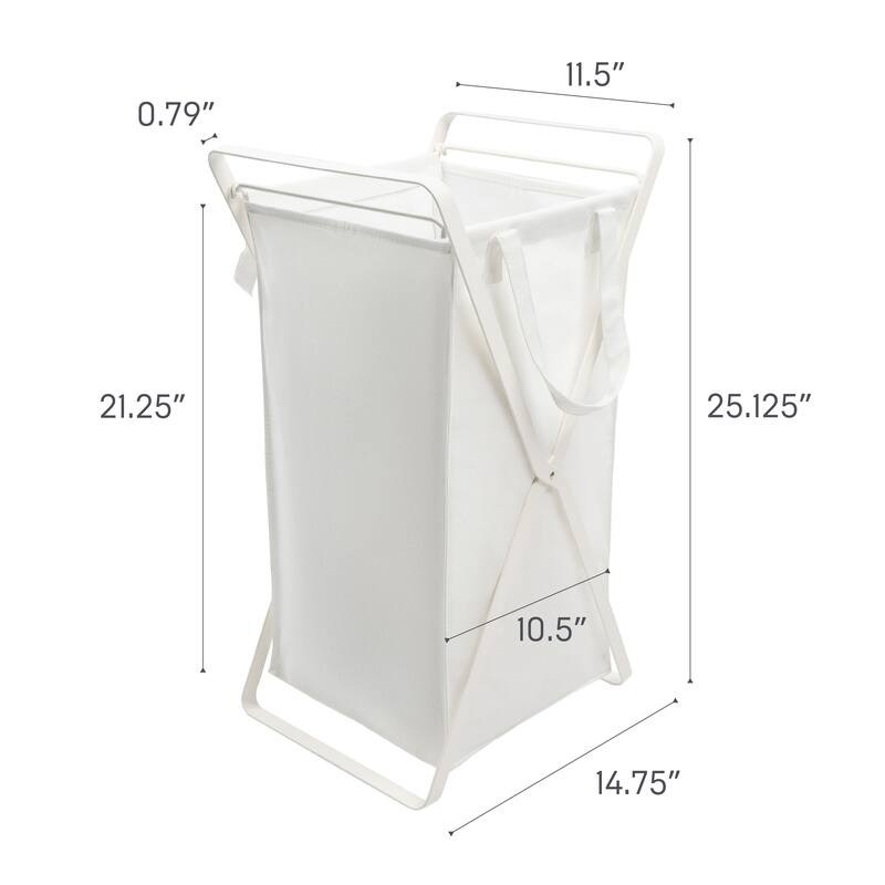 Yamazaki Home Laundry Hamper with Cotton Liner - Two Sizes, Steel and Cotton, Small, 12 gallons, 45 liters, Collapsible