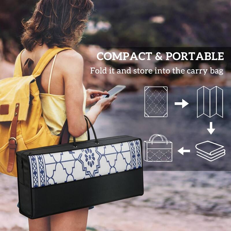 Outsunny Reversible Outdoor Rug Carpet with LED Lights, 12' x 9' PP Straw Rug, Portable RV Camping Mat - 9' x 12'