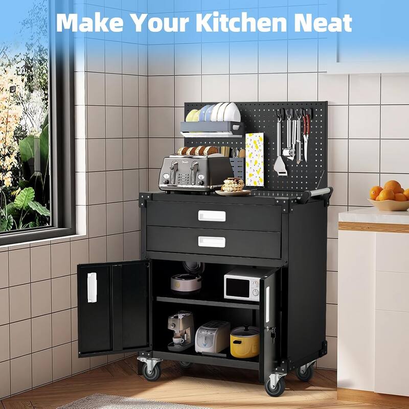 AECOJOY Rolling Tool Chest with Wheels 2 Drawers Pegboard