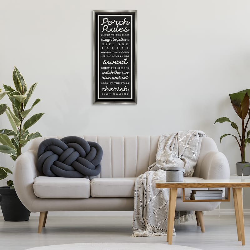 Stupell Porch Rules on Black Framed Floater Canvas Wall Art Design By Lil' Rue