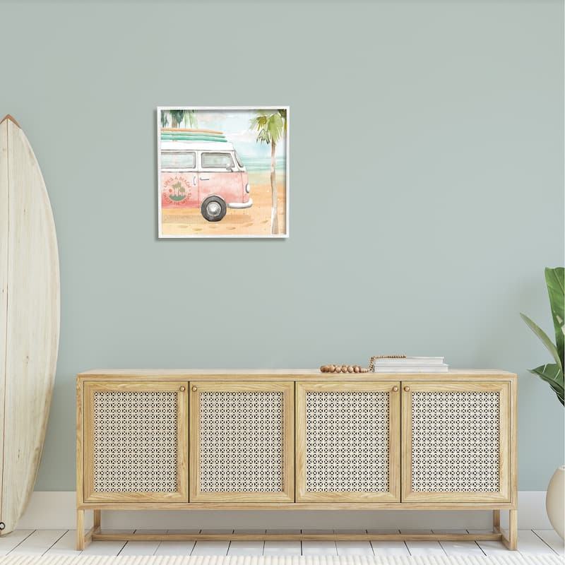 Stupell Life's a Beach Pink Surf Van Framed Giclee Texturized Wall Art, Design By Dina June