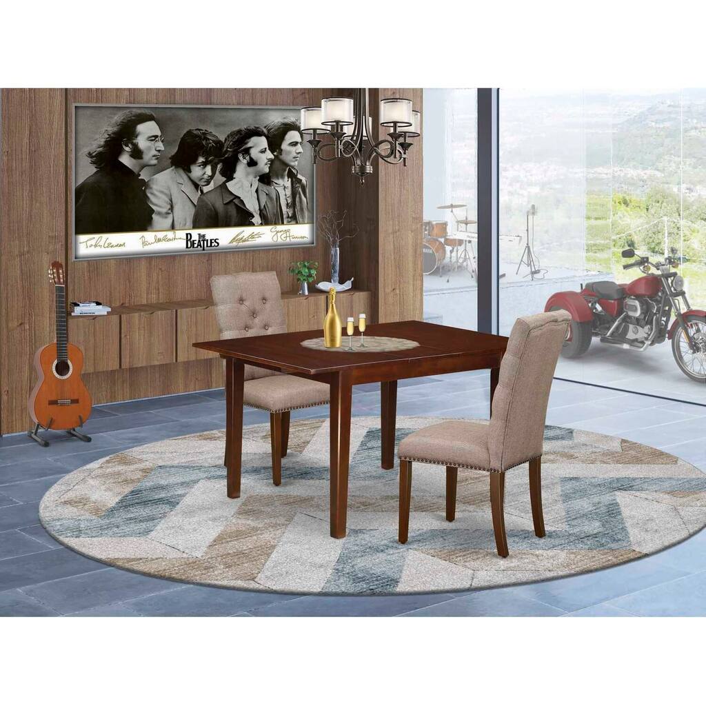 HomeStock 3-Piece Mahogany Finish Rectangular Solid Wood Top with Butterfly Leaf Dining Table Set