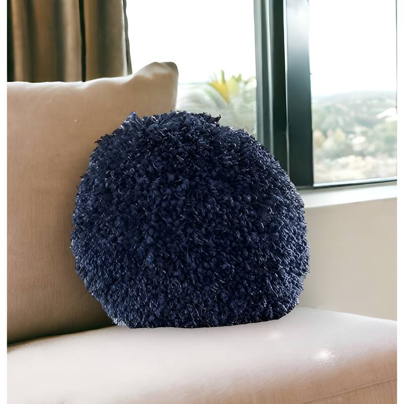 HomeRoots 14" X 14" Blue Round Shag Throw Pillow - Accent - Polyester