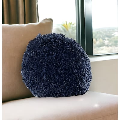 HomeRoots 14" X 14" Blue Round Shag Throw Pillow