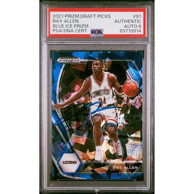Ray Allen 2021 Panini Prizm DP Blue Ice Signed Card #91 Auto Graded PSA 8 60/99 - 8'6" x 11'6"