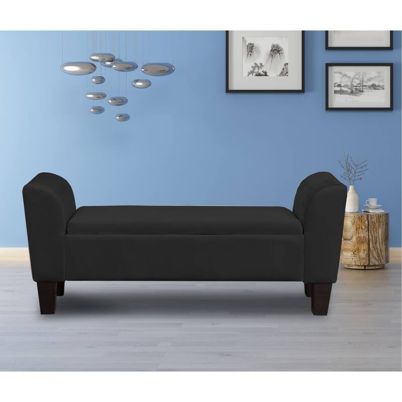 Velvet Upholstered Bench with Storage in Black - Black